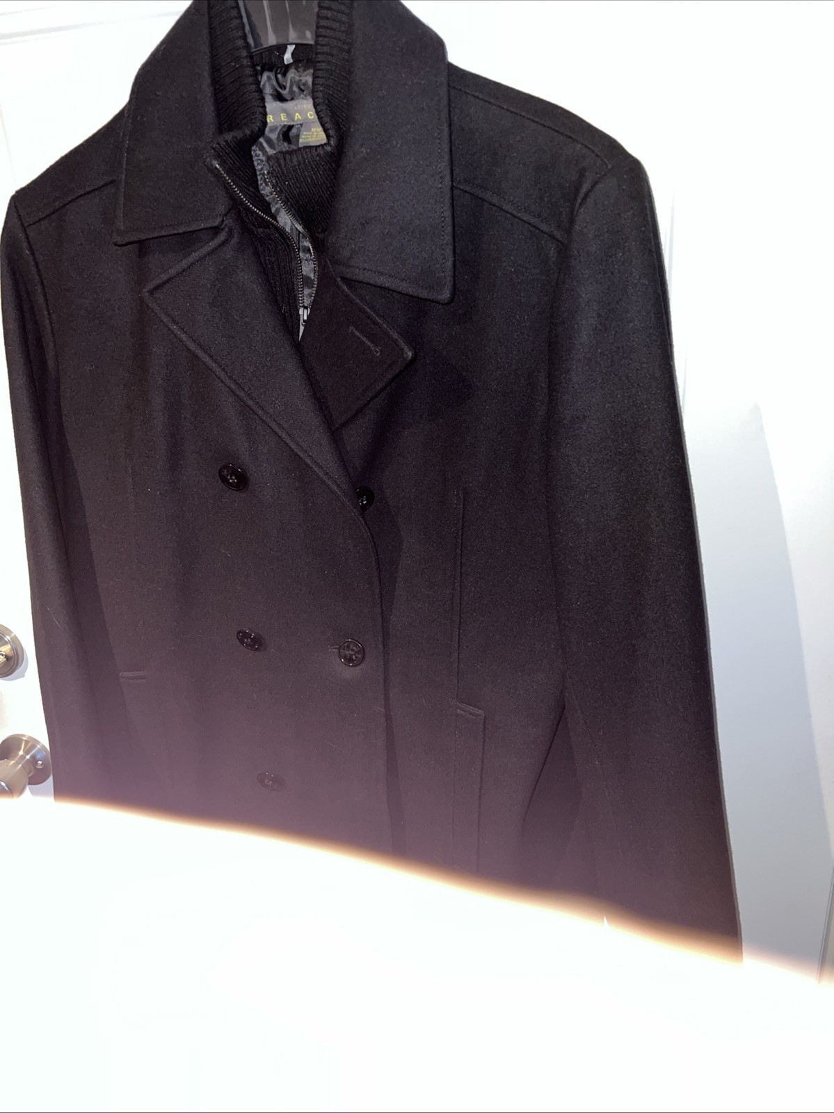 Wool Pea Coat Mens Medium Double Breasted Black Fisherman Nautical Classic Warm