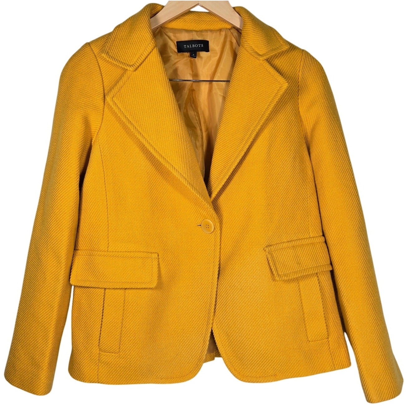 Talbots Womens Mustard Yellow Wool Blend Blazer Jacket Size 6