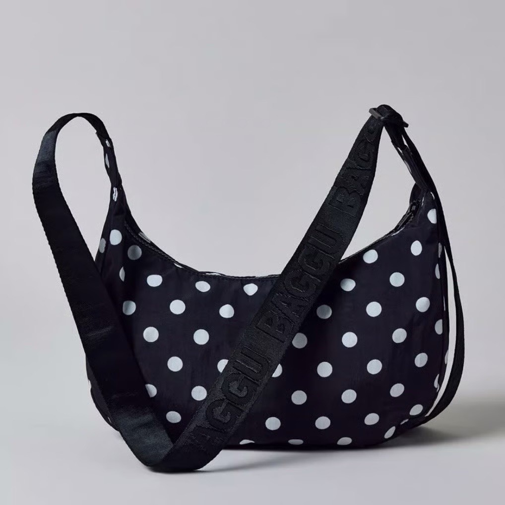 Baggu Medium Nylon Crescent Bag Black & White Polka Dot Brand New With Tag