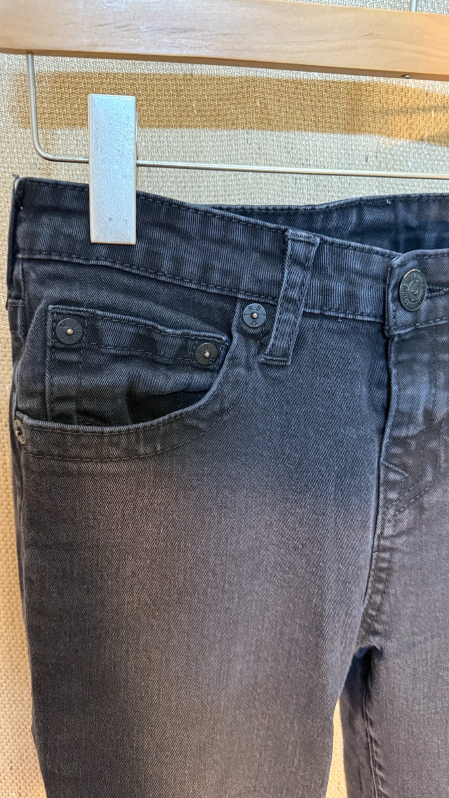 True Religion Ricky Relaxed Straight Black Jeans Mens 30×33 Flap Pocket