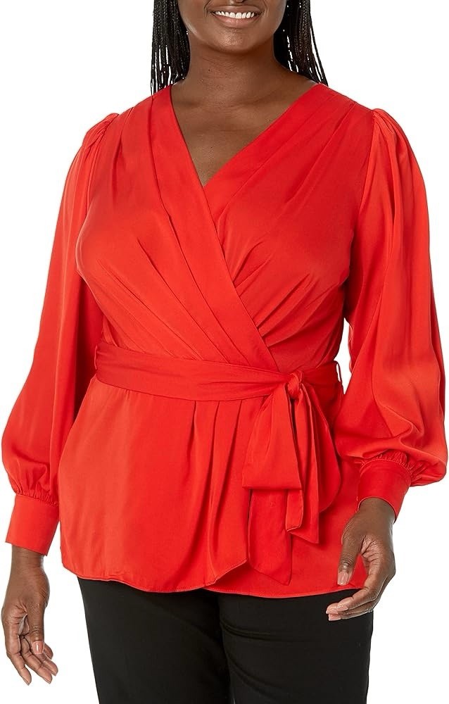 City Chic Blouse Womens Hi Low Wrap Tie Red Size 18