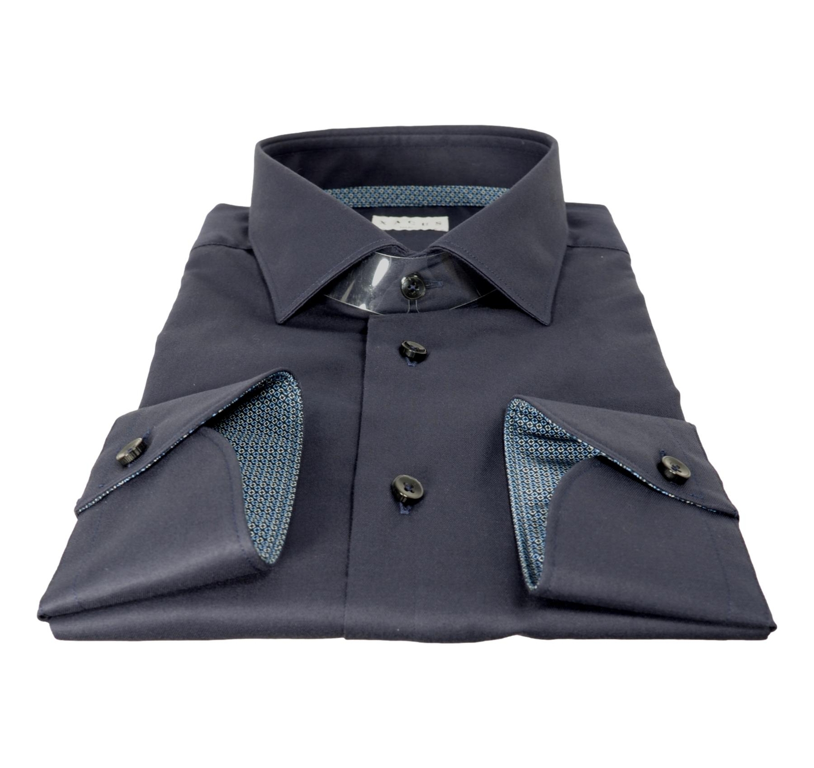 XACUS men’s shirt French collar solid color with contrasts 71903003 blue
