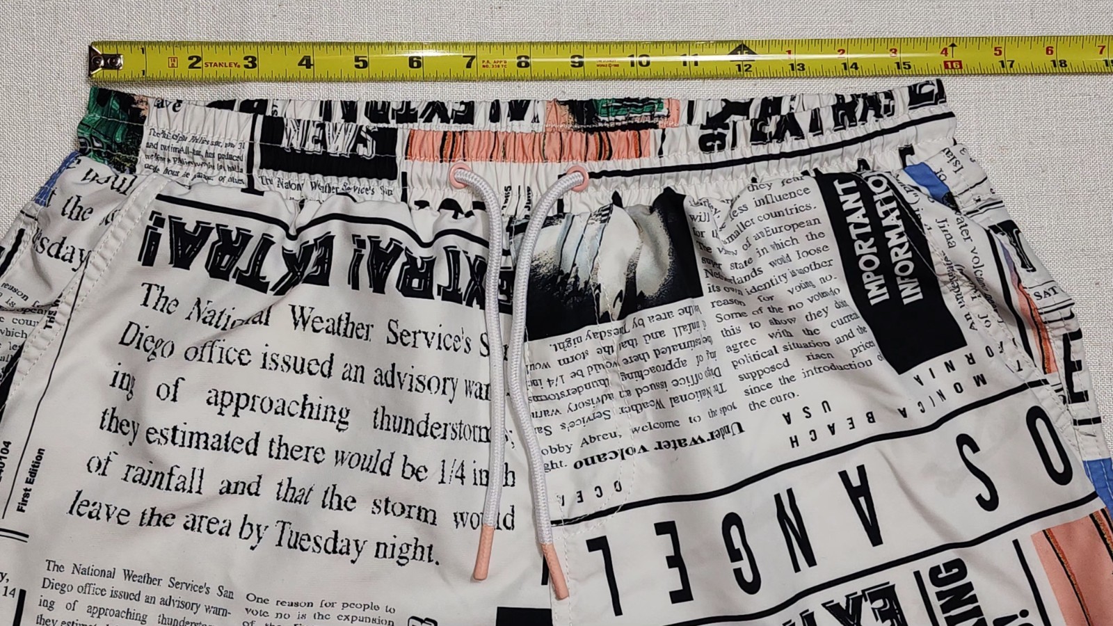 NoBo M (32-34) Black & White Multicolor All Over Newspaper Print Swimming…