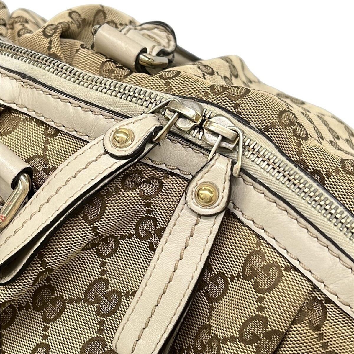GUCCI GG Pattern Jacquard Leather Handbag Beige Brown Ivory Auth