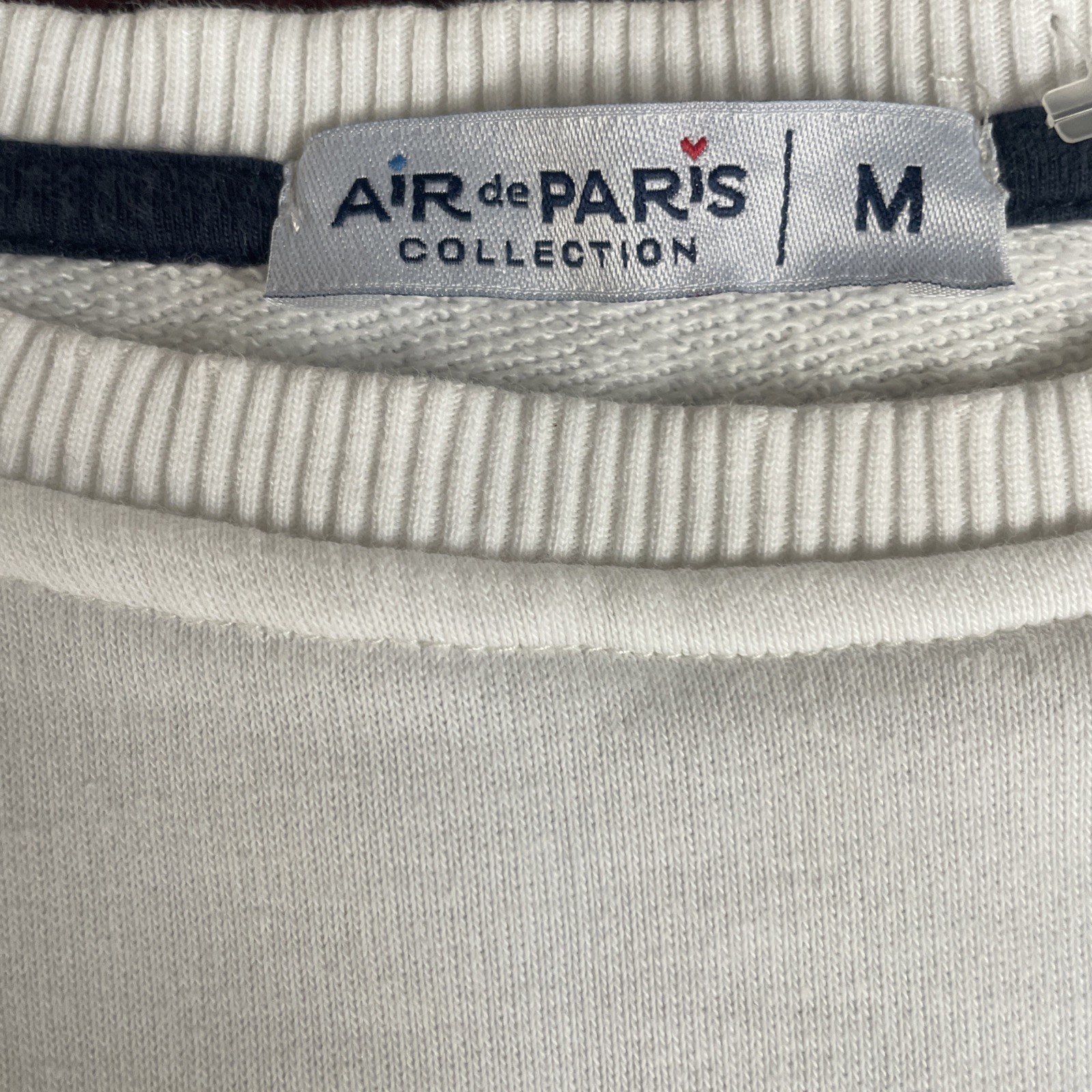 NWOT Air de Paris Parisienne Navy Embroidered White Cotton Sweatshirt Large