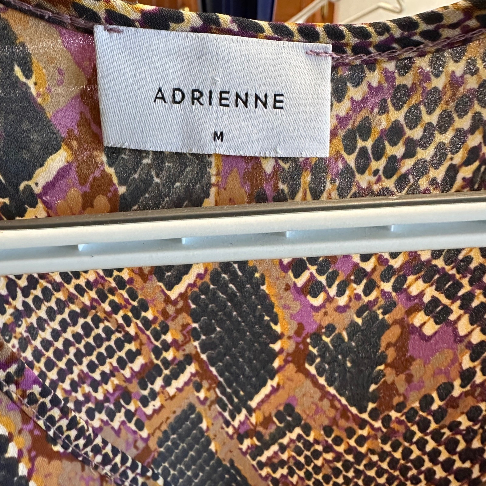 Adrienne Blouse Women Size M Brown Purple Snakeskin Dolman V-Neck Top