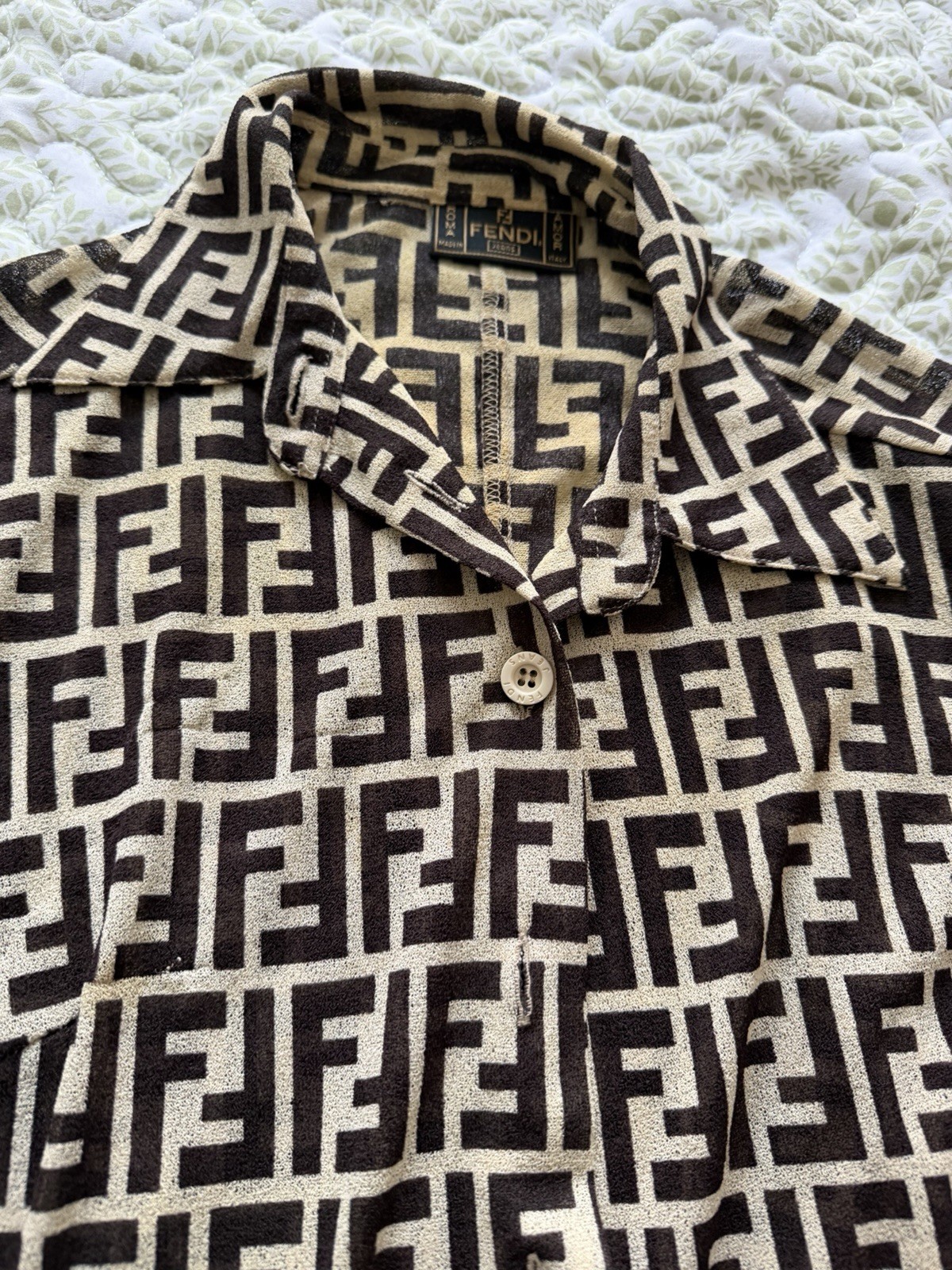 Fendi FF Logo Collared Long Sleeve Button-Up Shirt Brown/Beige