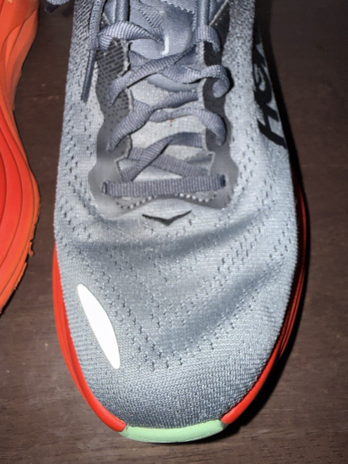 Hoka One One Bondi 8 Mens 9.5D Grey Orange Trail Road Running Shoes Sneakers