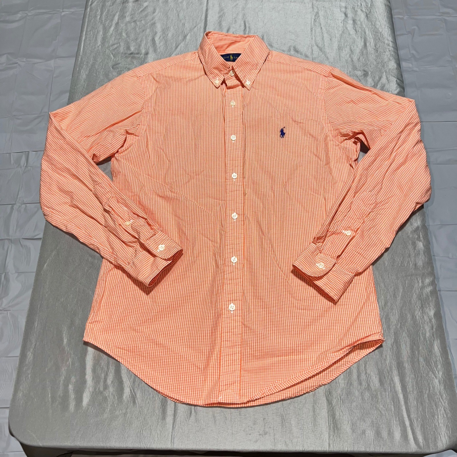 Ralph Lauren Mens Gingham Button Down Shirt Orange White Cotton Small RN41381