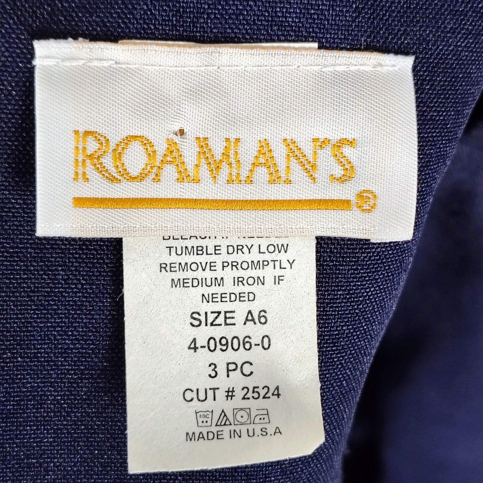 Roamans Navy Blue 3 Piece Suit Set Jacket Pants Skirt USA classic office church