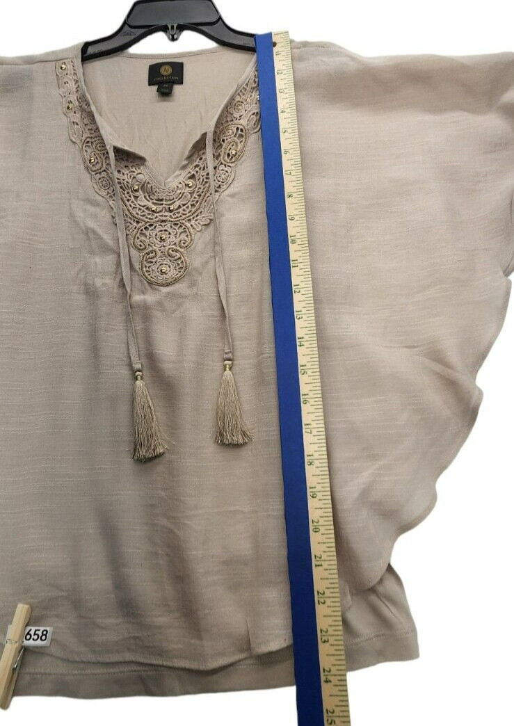 JM Collections Beige Woven Dressing Pullover Top Size PM m656