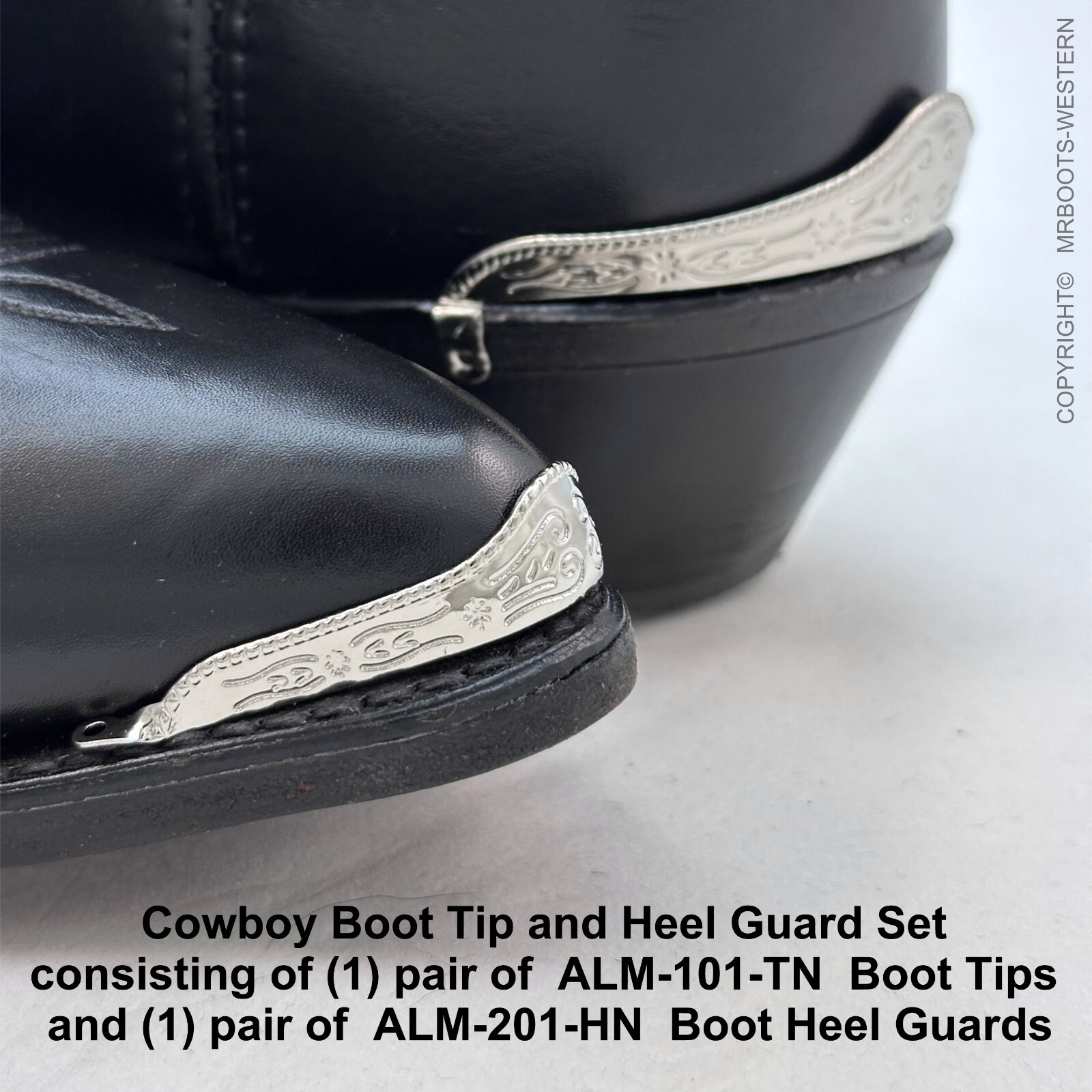 ALM-101-201-N-Set Set of Nickel Plated Cowboy Boot Toe Tips & Boot Heel Guards