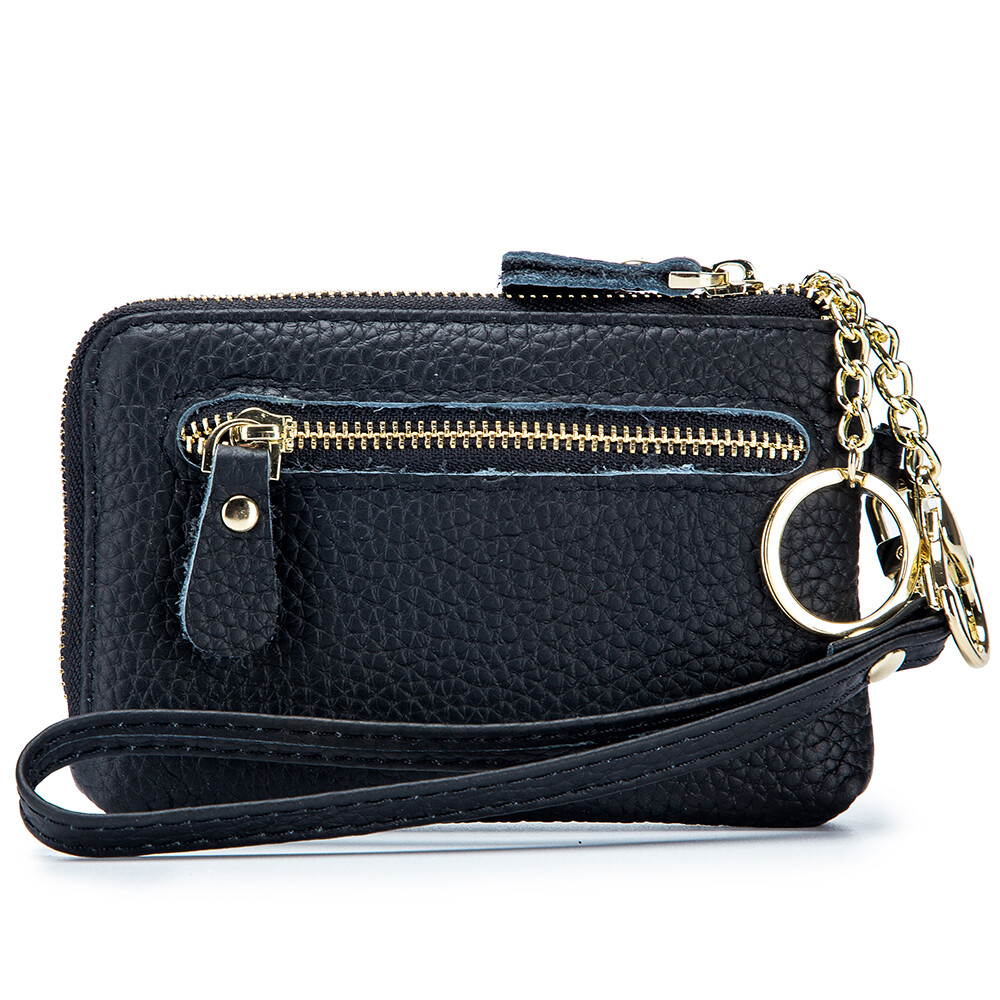 Soft Real Leather Coin Purse for Women Wristlet Mini Pouch Wallet with Keychain