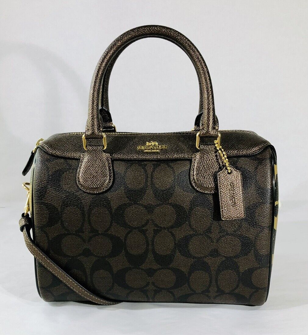 COACH Signature and Leopard Print Mixed Mini Bennett Satchel