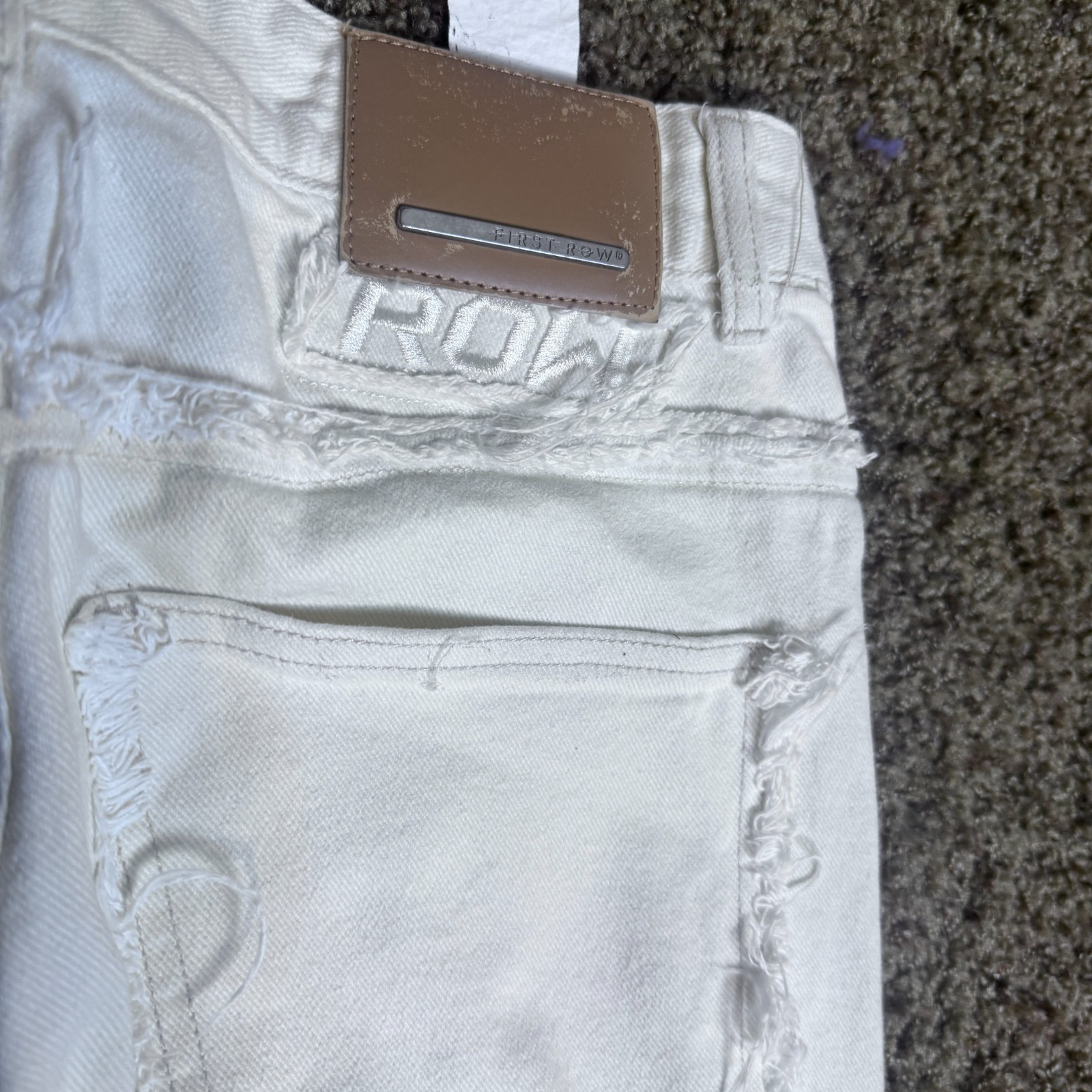 Men’s First Row Cream Jeans Utility Denim Frayed Cut & Sewn 30×35 dwntwn LA