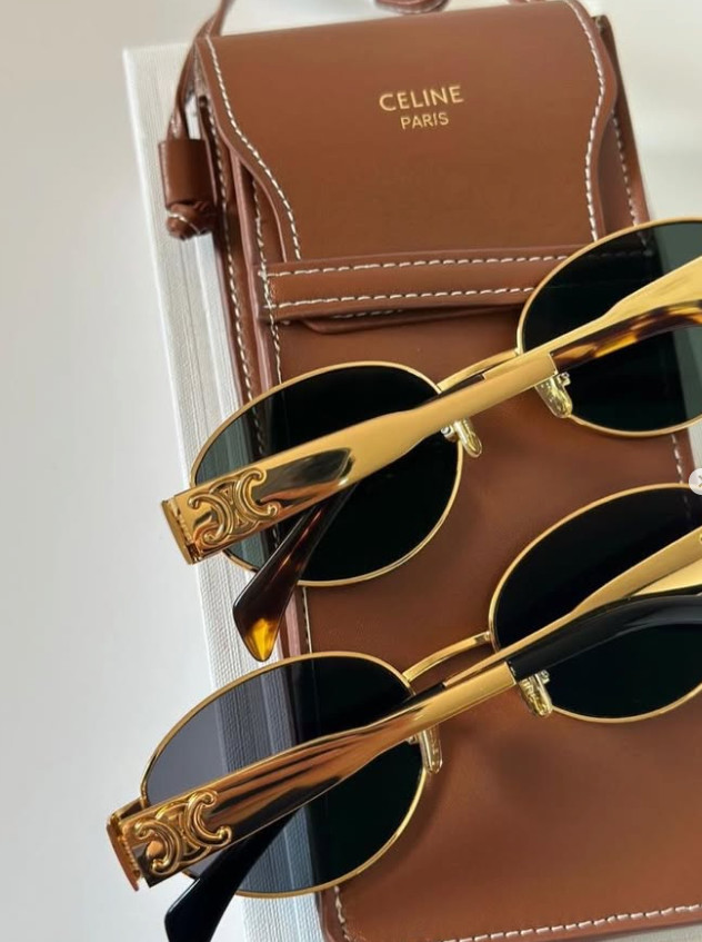 CELINE CL40235U Retro Oval Metal Sunglasses Gold Triomphe Logo 54‑18‑140