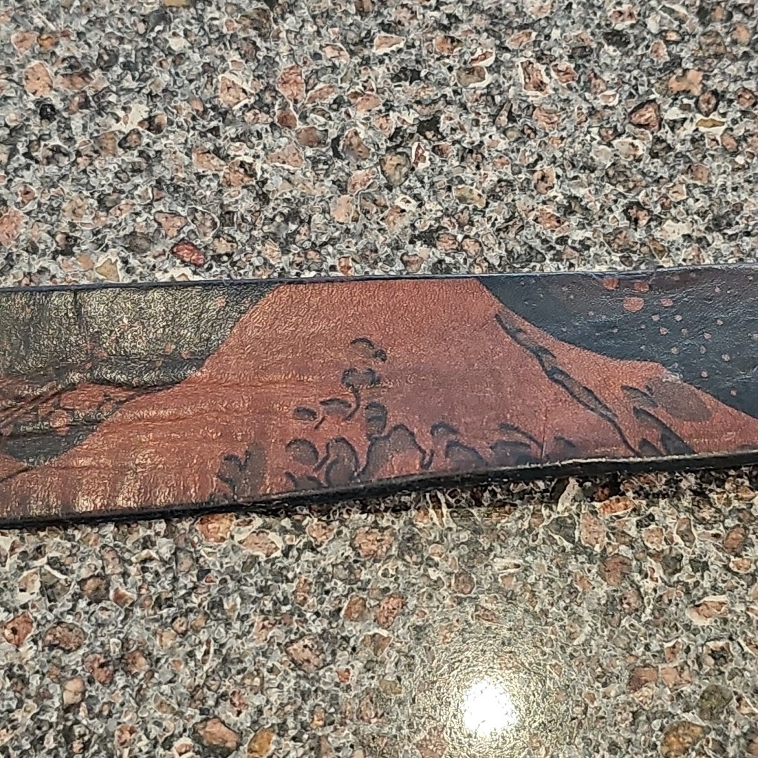 Jon Wye USA Made Brown Leather Belt Great Wave off Kanagawa Tsunami 38-45 Waist