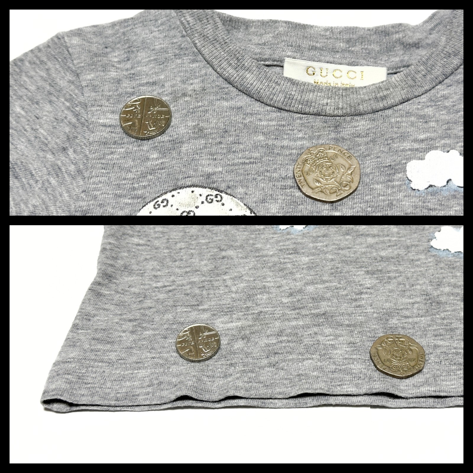 Baby Gucci Gray Short Sleeve Hot Air Balloon Print T Shirt Kids GG Italy 6/9M