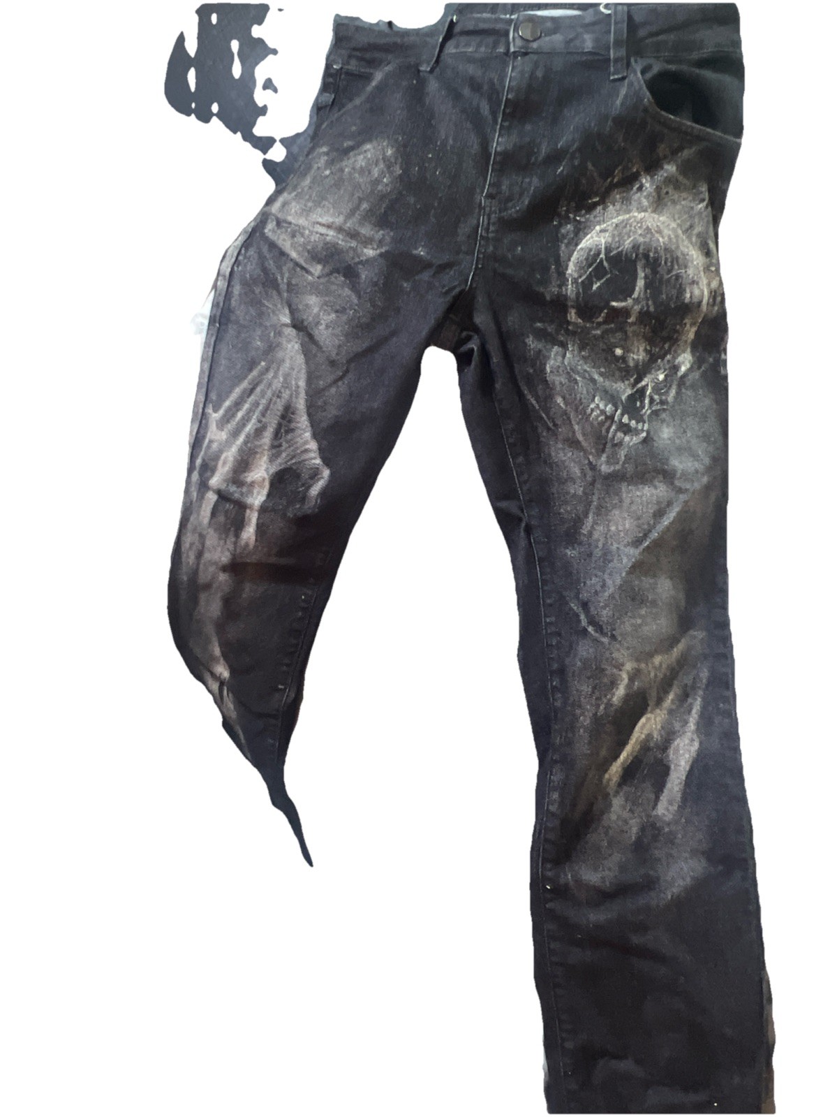 Mens Gothic Grunge Horror Skull Scream Black Jeans Distressed Straight 32×32