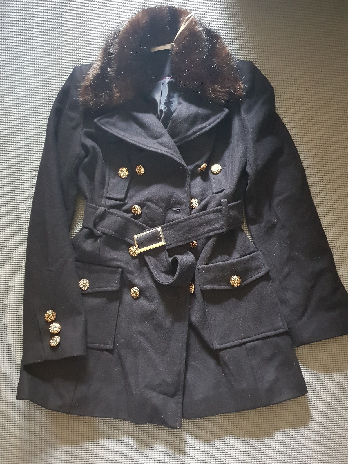 Red Herring Navy Double Breasted Coat with Detachable Faux Fur Collar 8