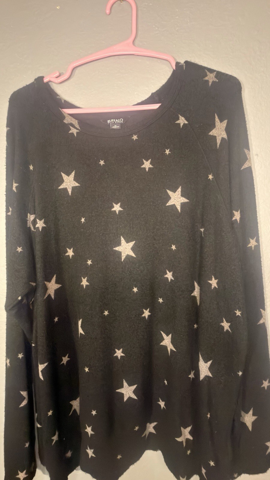 Buffalo David Bitton Women’s XL Black Gray Star Knit Crewneck Pullover Sweater