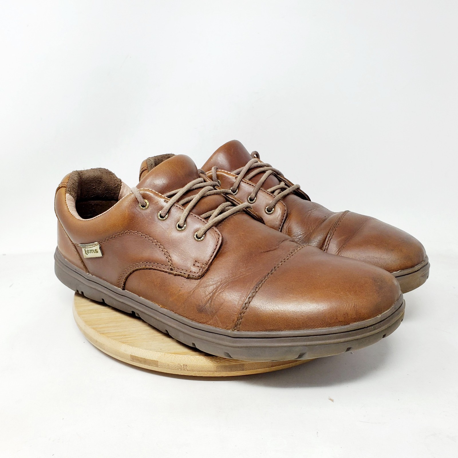 Lems Nine2Five Shoes Mens 45 Mocha Brown Leather Lace Up Low Oxford Sneaker