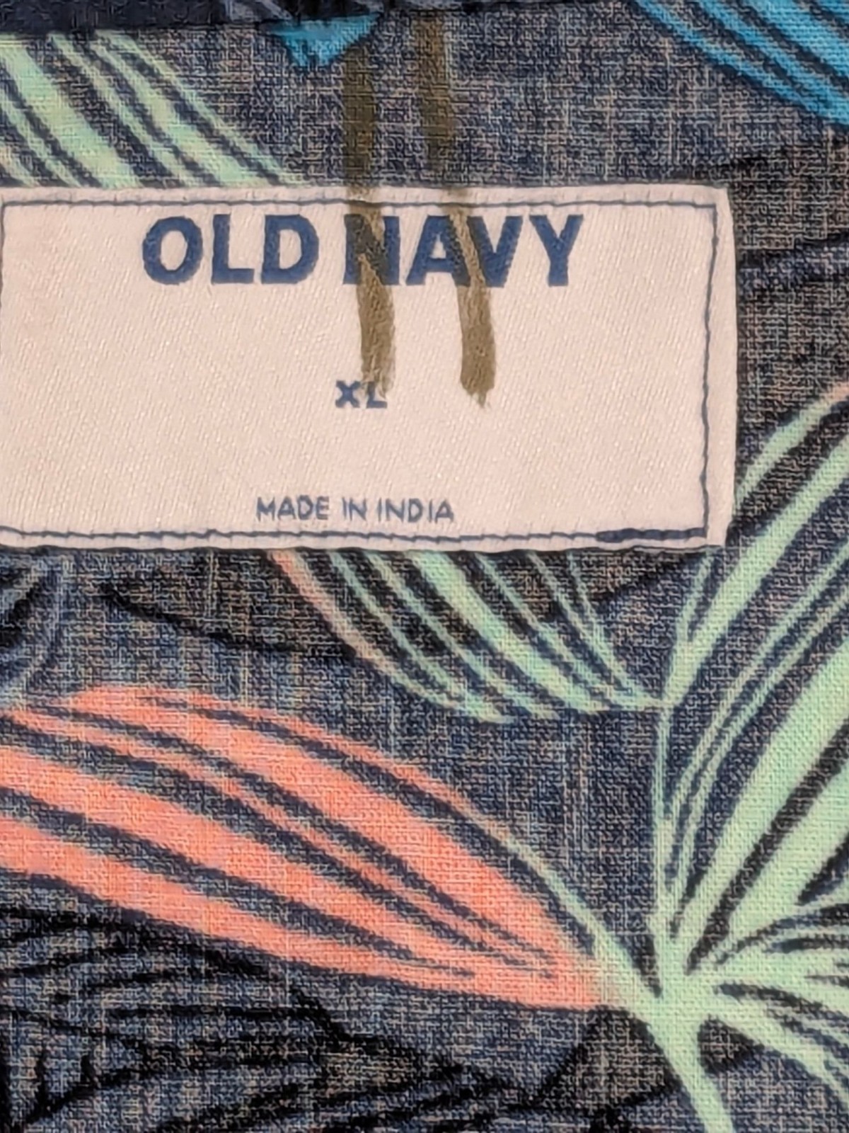 Old Navy Men’s XL Navy Tropical Leaf Print Short-Sleeve Button-Up Shirt NWT