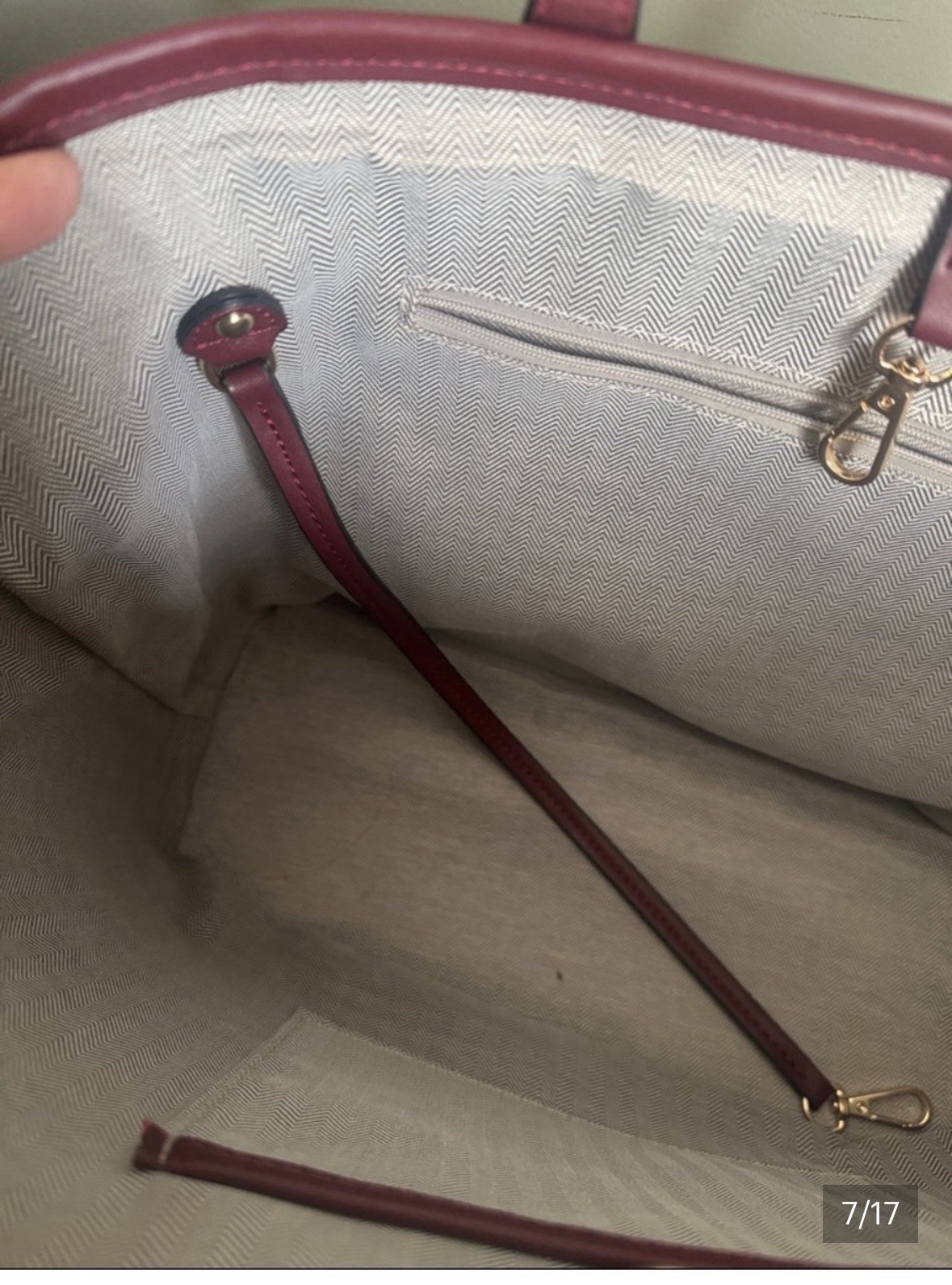 Red embossed floral vegan leather tote w/ CB Strap & Zip Pouch