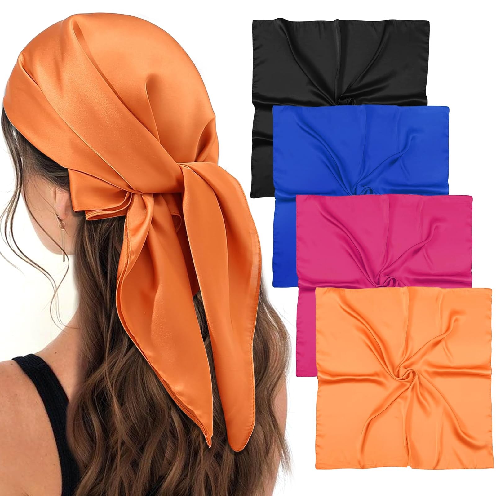 4Pcs 27.5 Inch Satin Square Head Scarf Silk Scarf Fashion Lightweight Neck Sc…
