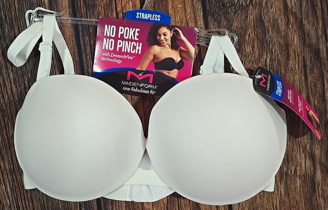 Maidenform DM2310 Full Coverage Strapless Bra Multi Wear White Soft No Poke 34D
