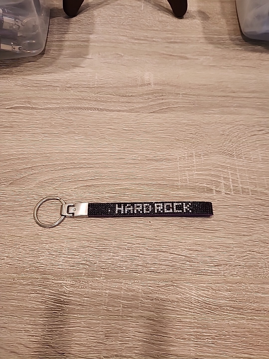 HARDROCK Rhinestone Wristlet Keychain Metal Black, Purple & Crystal New