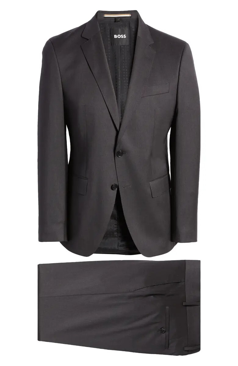 HUGO BOSS Huge 100% Virgin Wool Suit, Solid Dark Grey, Size 42 R NWOT