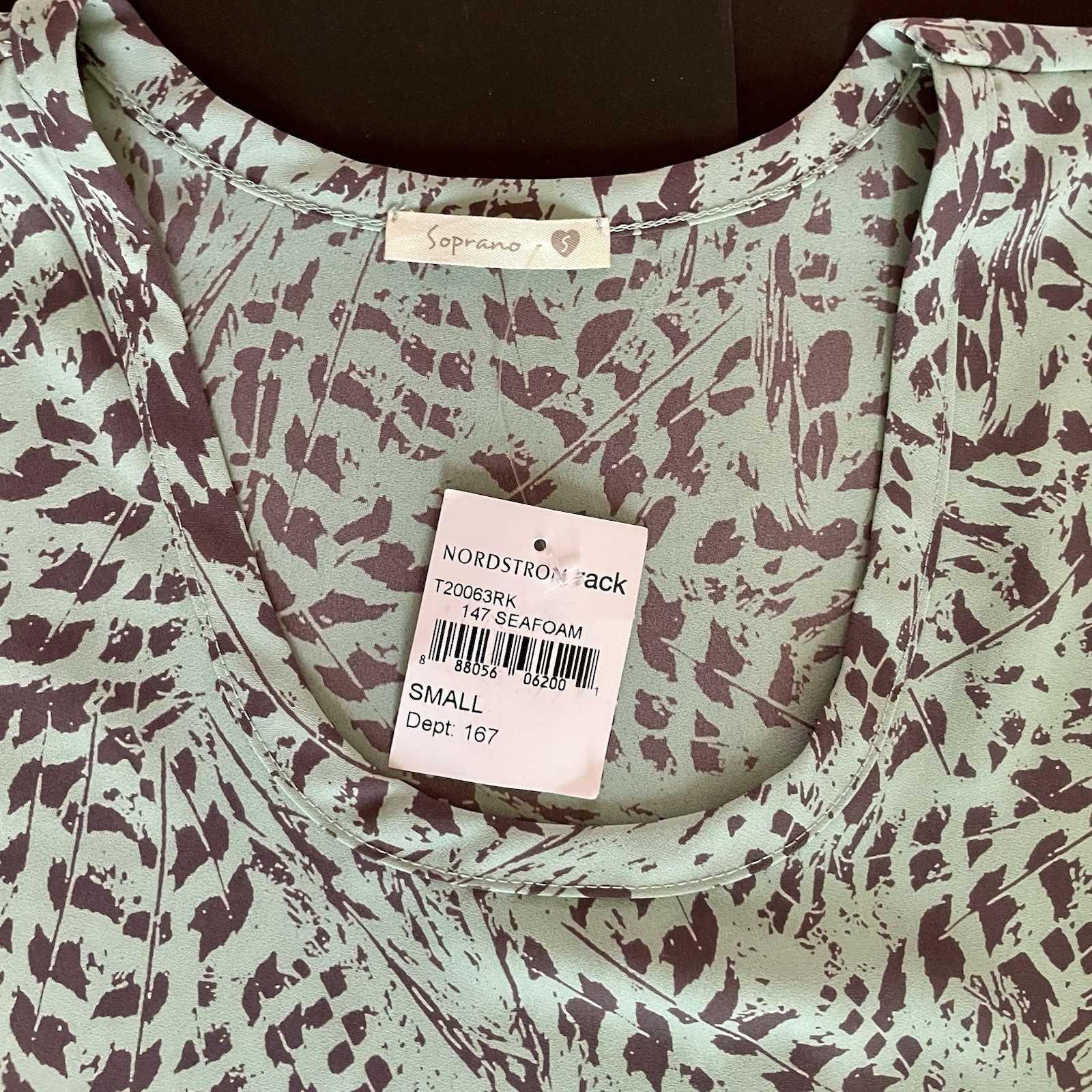 Nordstrom Rack Soprano S Polyester Crepe Cap Sleeve Scoop Neck Blouse Aqua/Gray