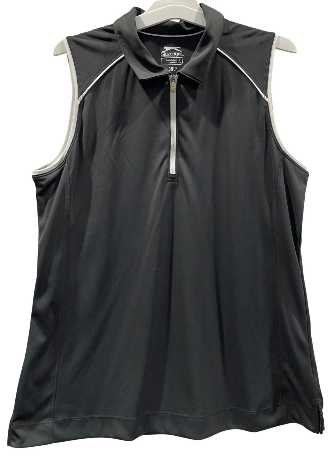 Slazenger Performance Golf Polo Shirt L Black Sleeveless 1/4 Zip Workout Sporty