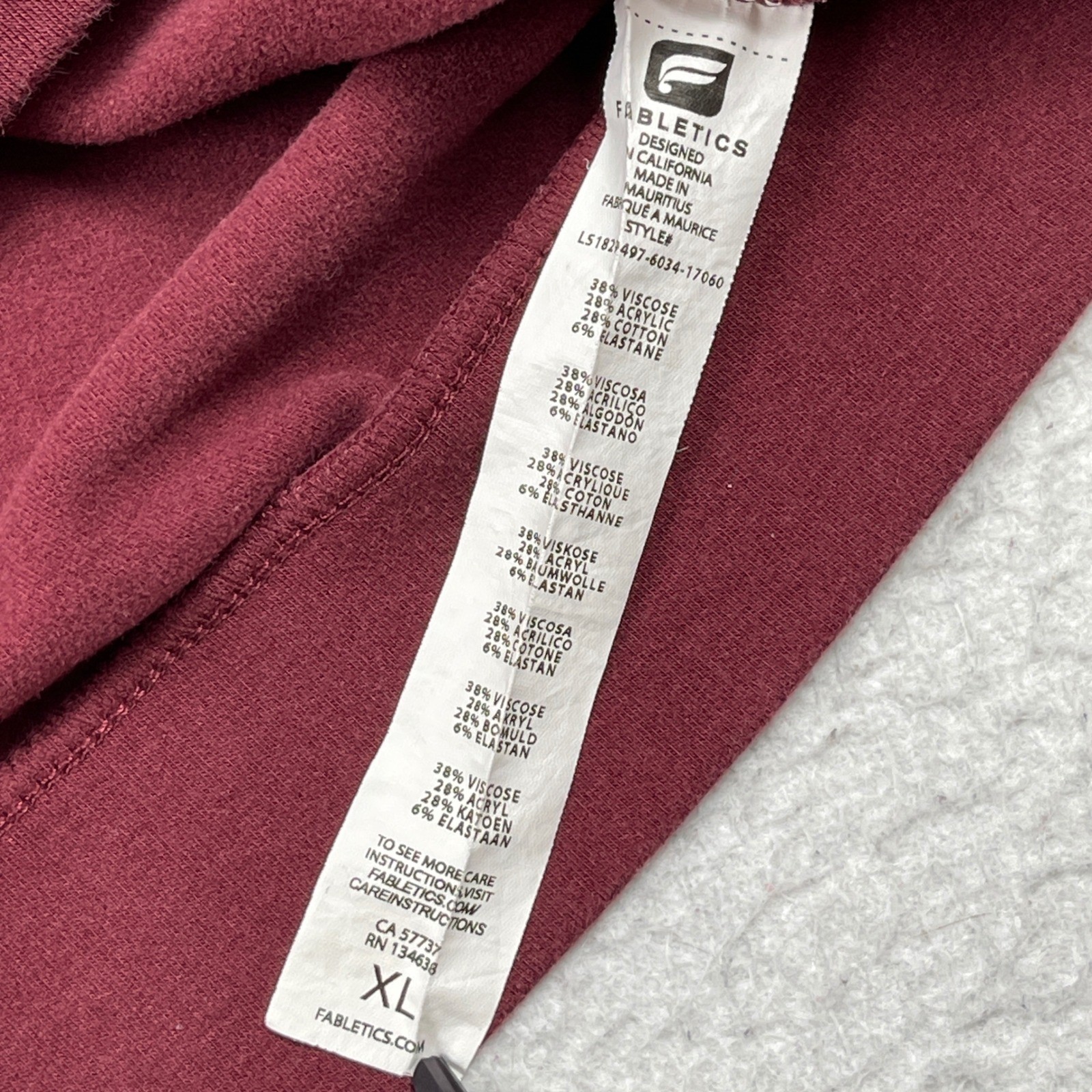 Fabletics Sweatshirt Womens XL Burgundy Cinch Tie Cuff Long Sleeve Athleisure