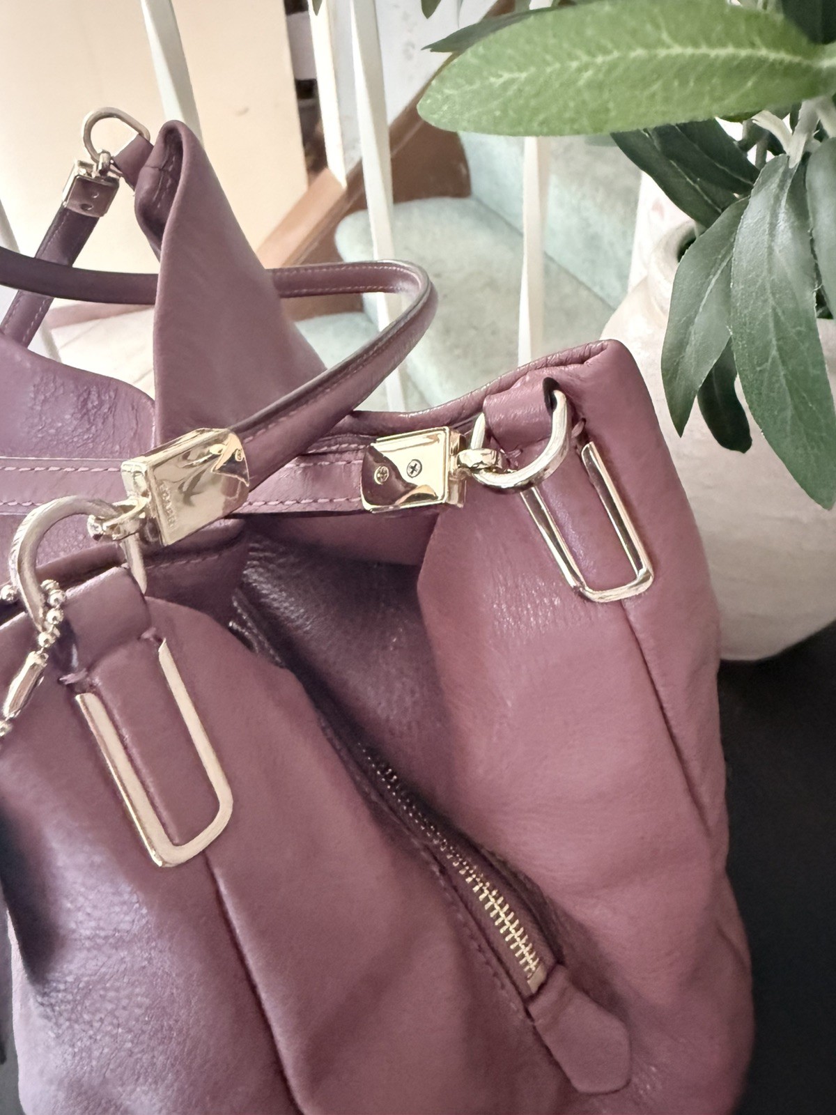 Coach Madison Phoebe Misty Mauve Pebbled Leather Shoulder Bag 26224 Gold