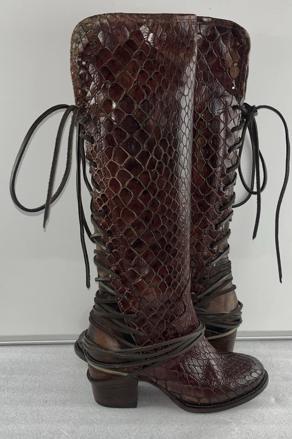 Rare Freebird by Steven Cognac Croco Coals – Sz 8 / Tall Leather Lace Up Boots