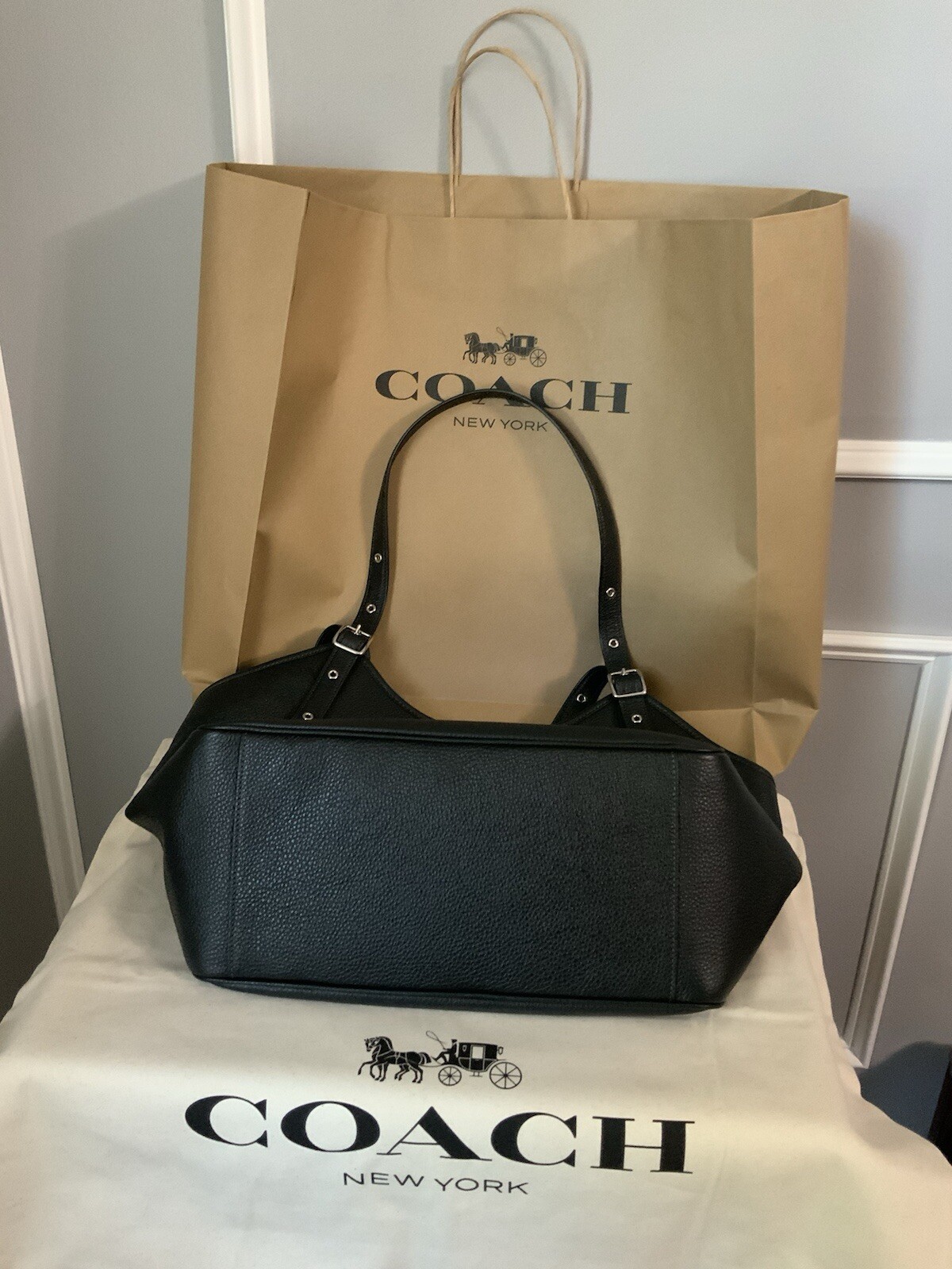 COACH LARGE BLACK LEATHER MEADOW ZIP TOP SHOULDER BAG STYLE # CM074 NWT $ 478.00
