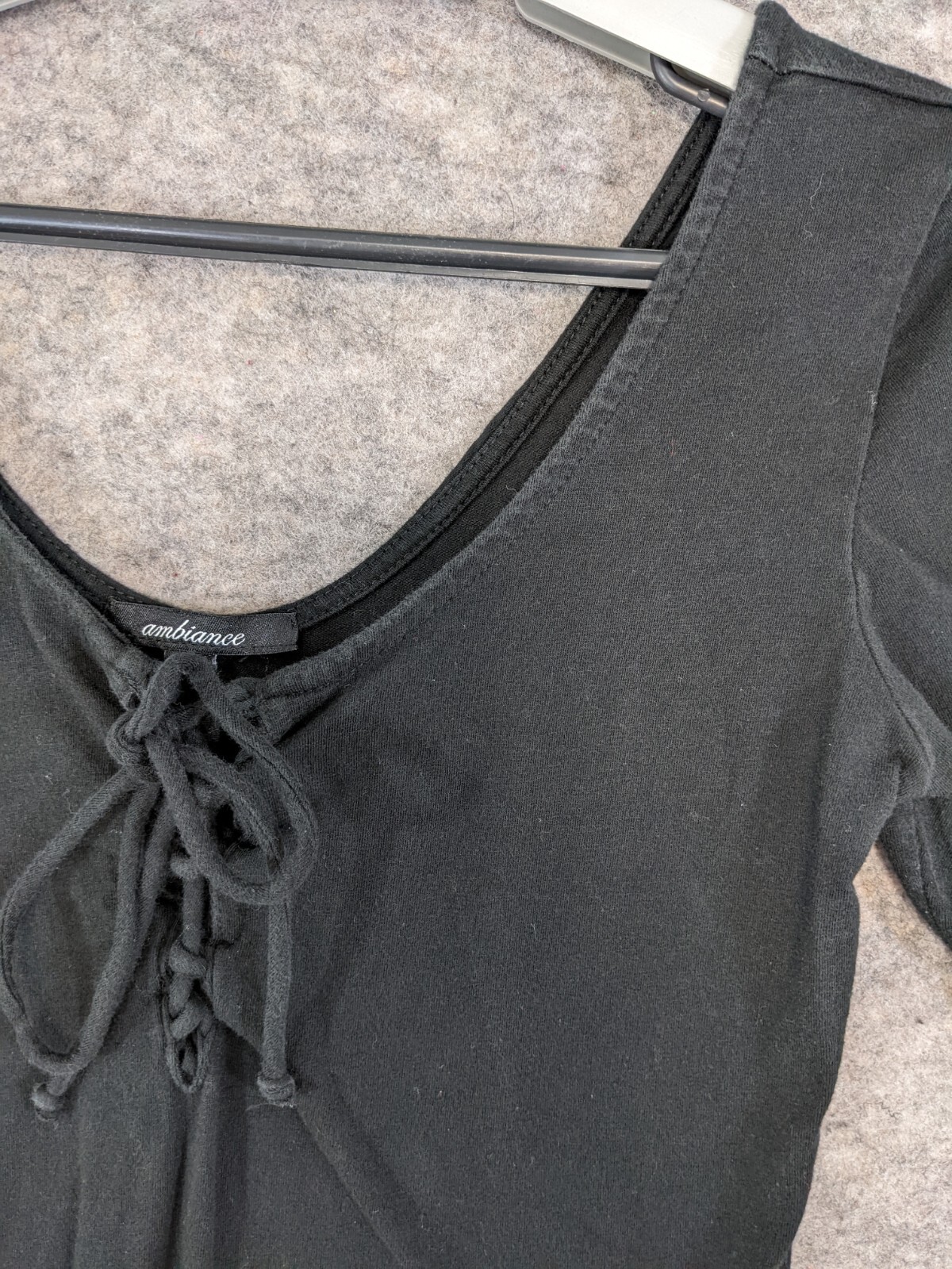 Ambiance Top Womens Medium Black Knit Bodysuit Snap Closure Lace-Up Scoop Neck