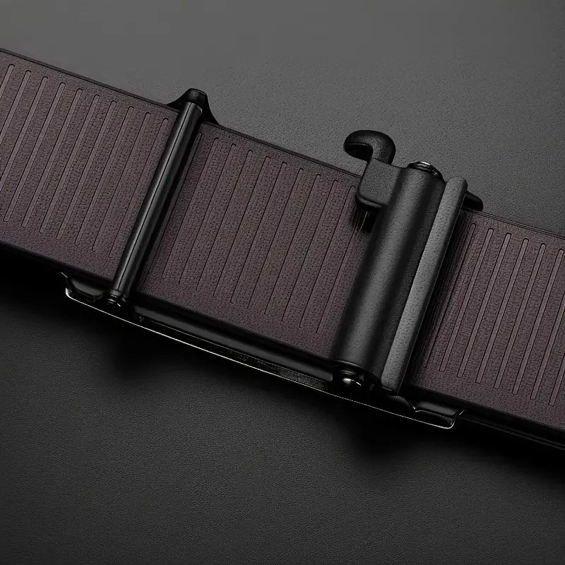 Men’s Automatic Buckle Belt Luxury Black Leather Ratchet Waist Belt Gift