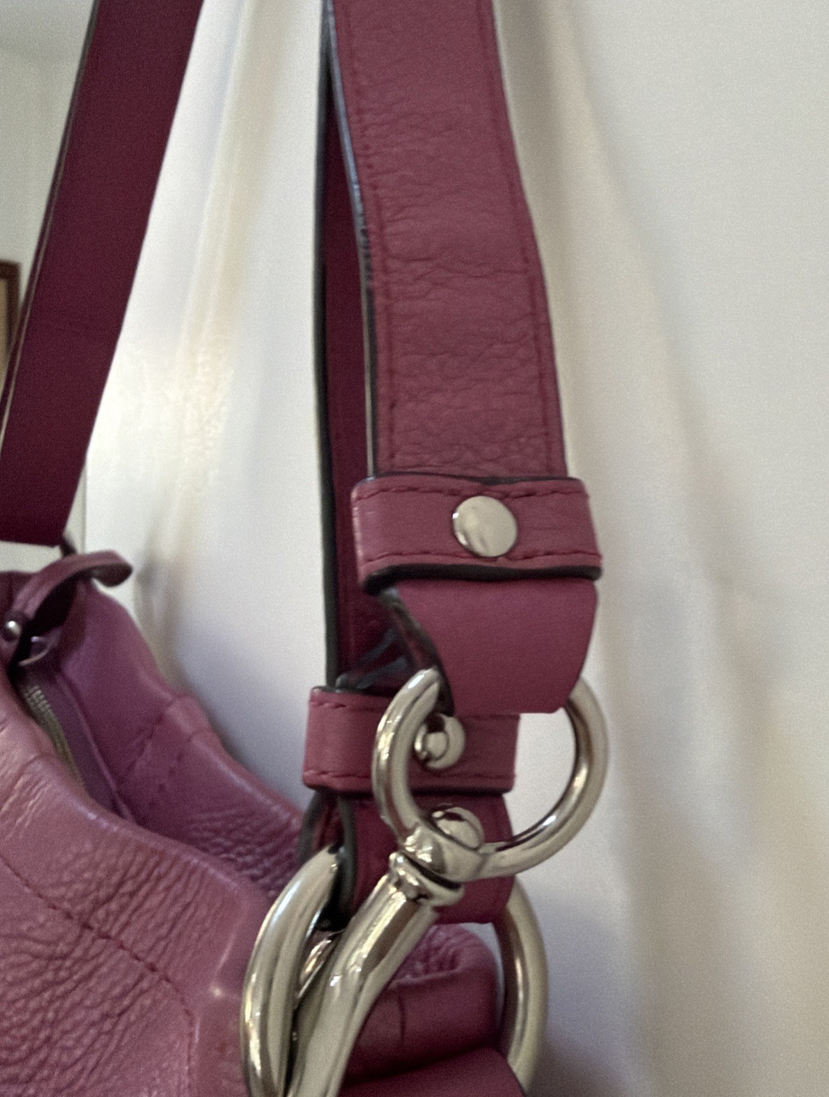 Coach F19722 North South Chain Convertible Shoulder HandBag Plum Pink Leather