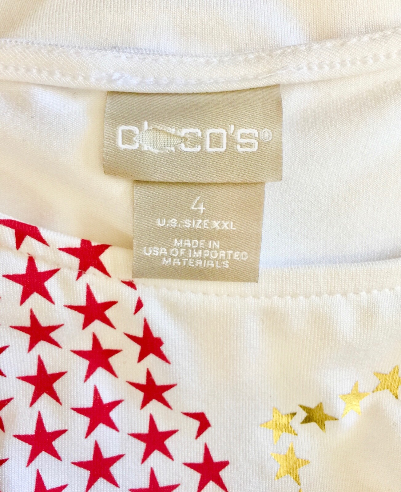 CHICO’S $53 *NEW WHITE STAR SHORT SLEEVES TOP 4. (2X)