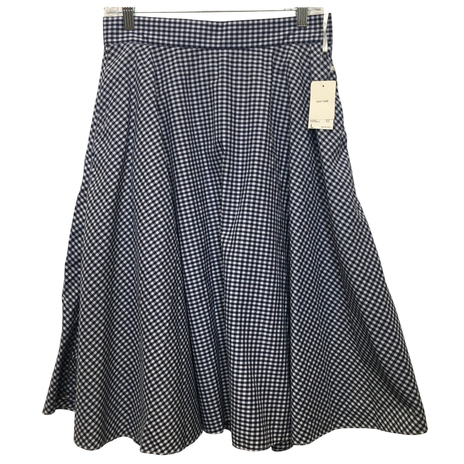 Uniqlo Gingham Pockets Circular Skirt Women’s Large Navy Blue Preppy Classic