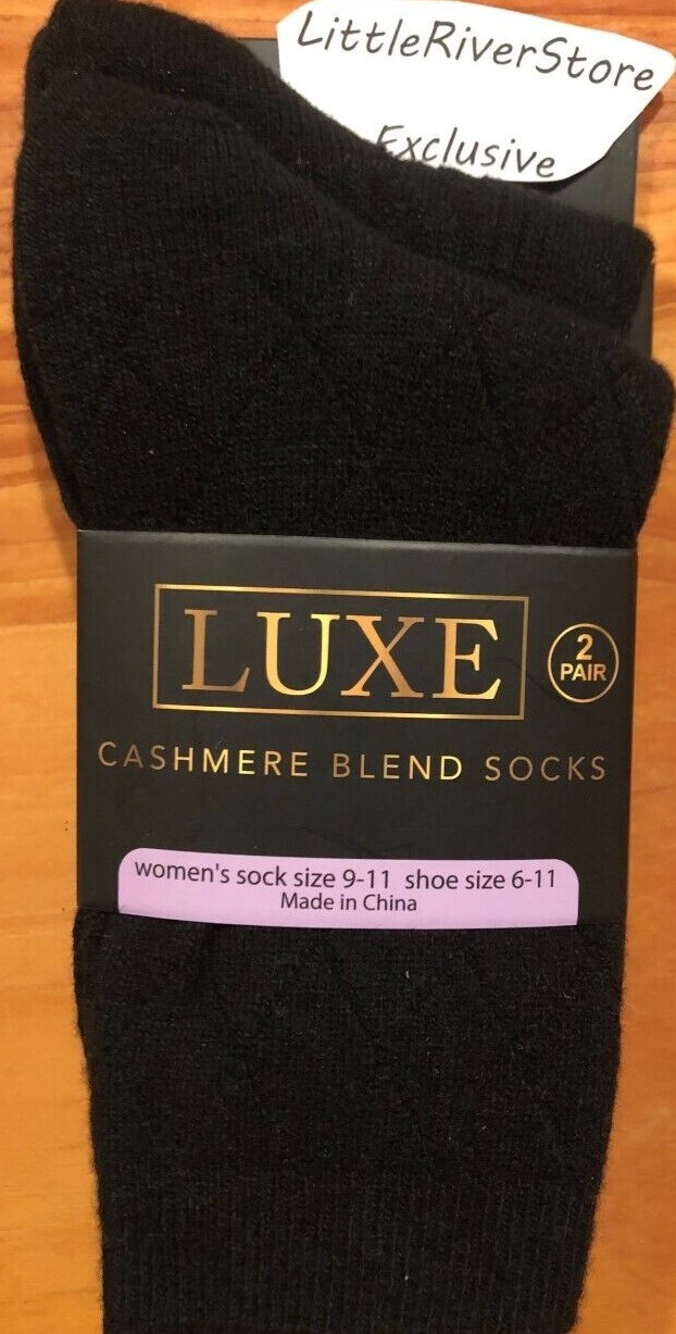 NEW WOMENS LUXE CASHMERE BLEND 2 PAIR CREW SOCKS SIZE 9-11 SHOE SIZE 6-11