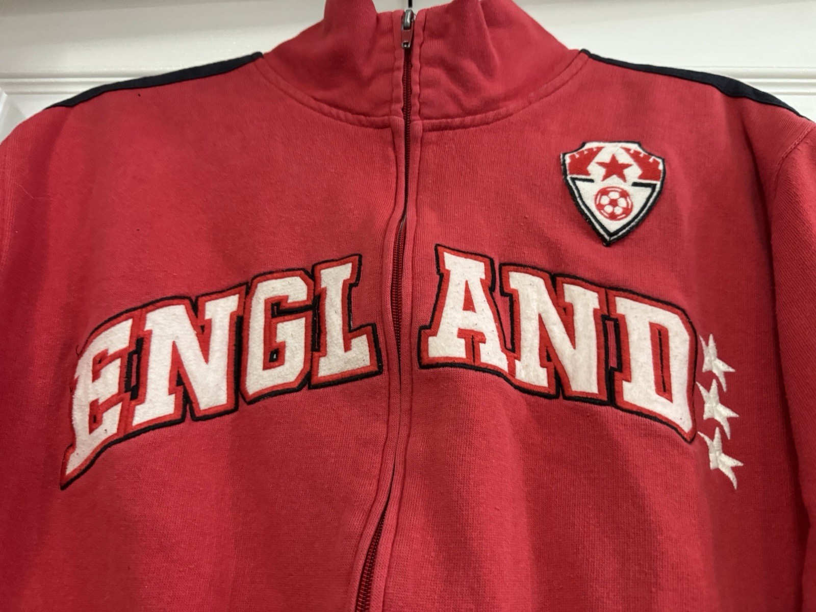 Large Red and White England Zip U Jacket with Pockets
