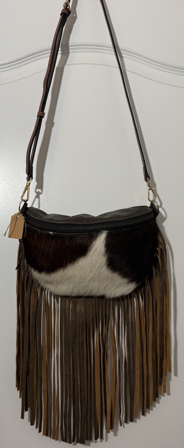 Hair On Hide Crossbody Bag Cowhide Leather Brown White Western Shoulder Purse