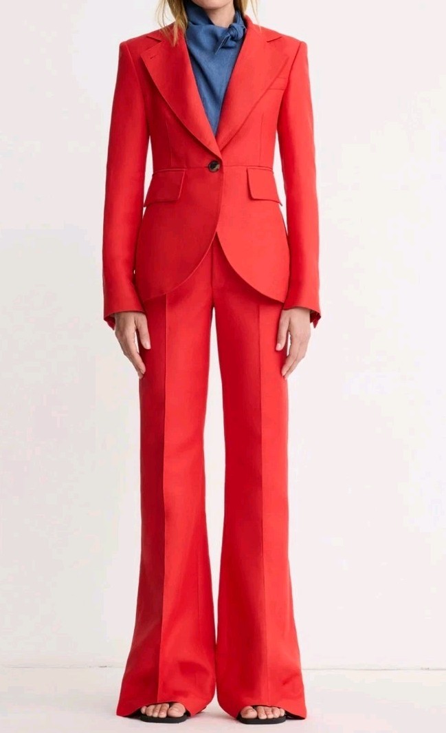 Smythe Seamed Blazer and Wide Leg Pant in Poppy Nwot Linen Blend Size US 2