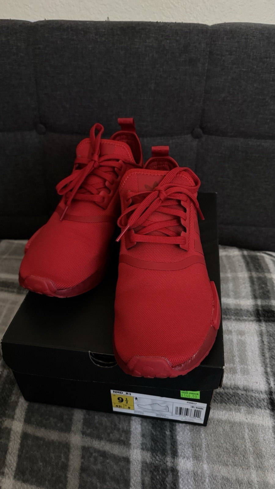 adidas NMD R1 Men’s Red Low Top Lace-Up Athletic Sneakers Solid