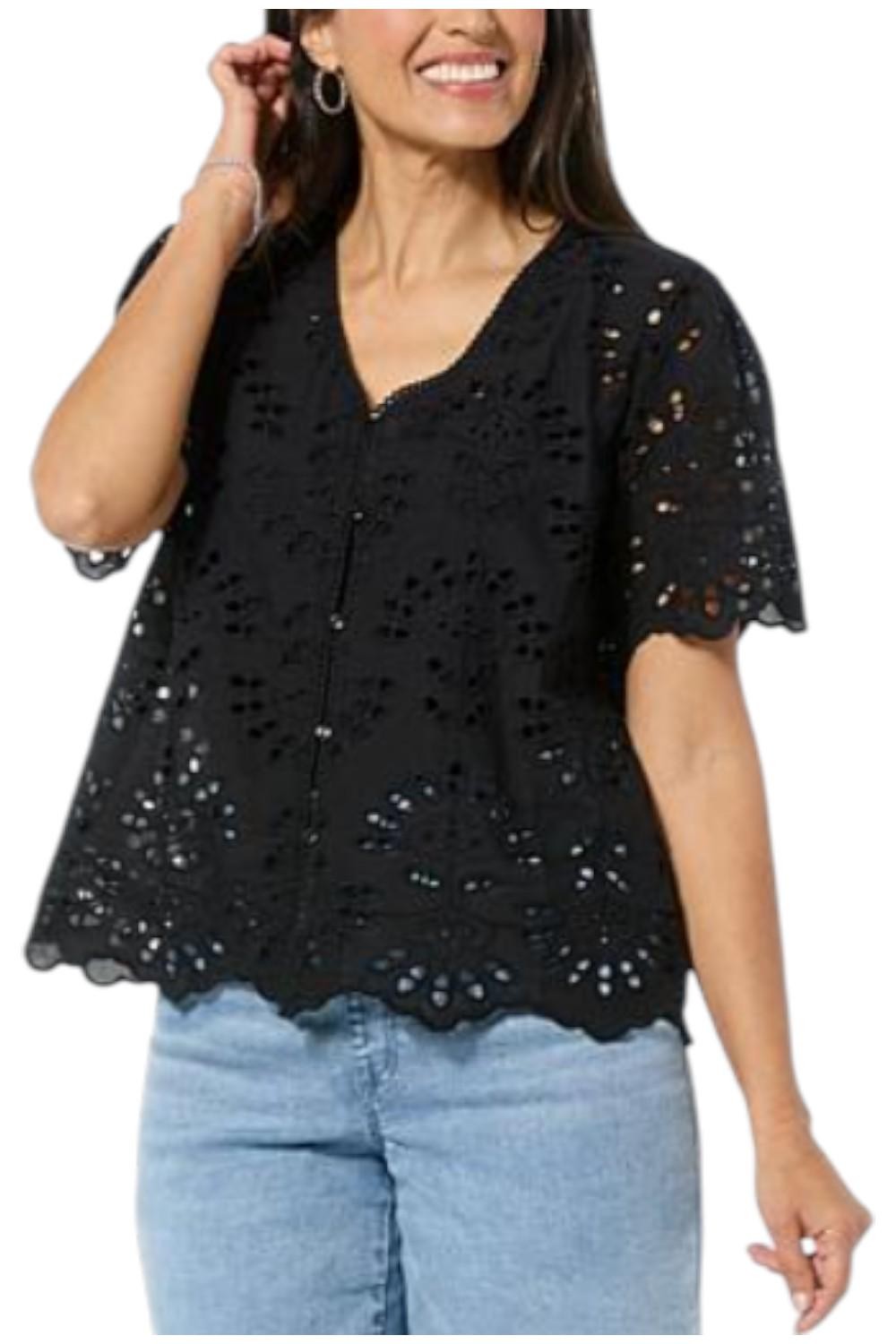Colleen Lopez Women’s Relaxed Eyelet Shirt Jacket Black