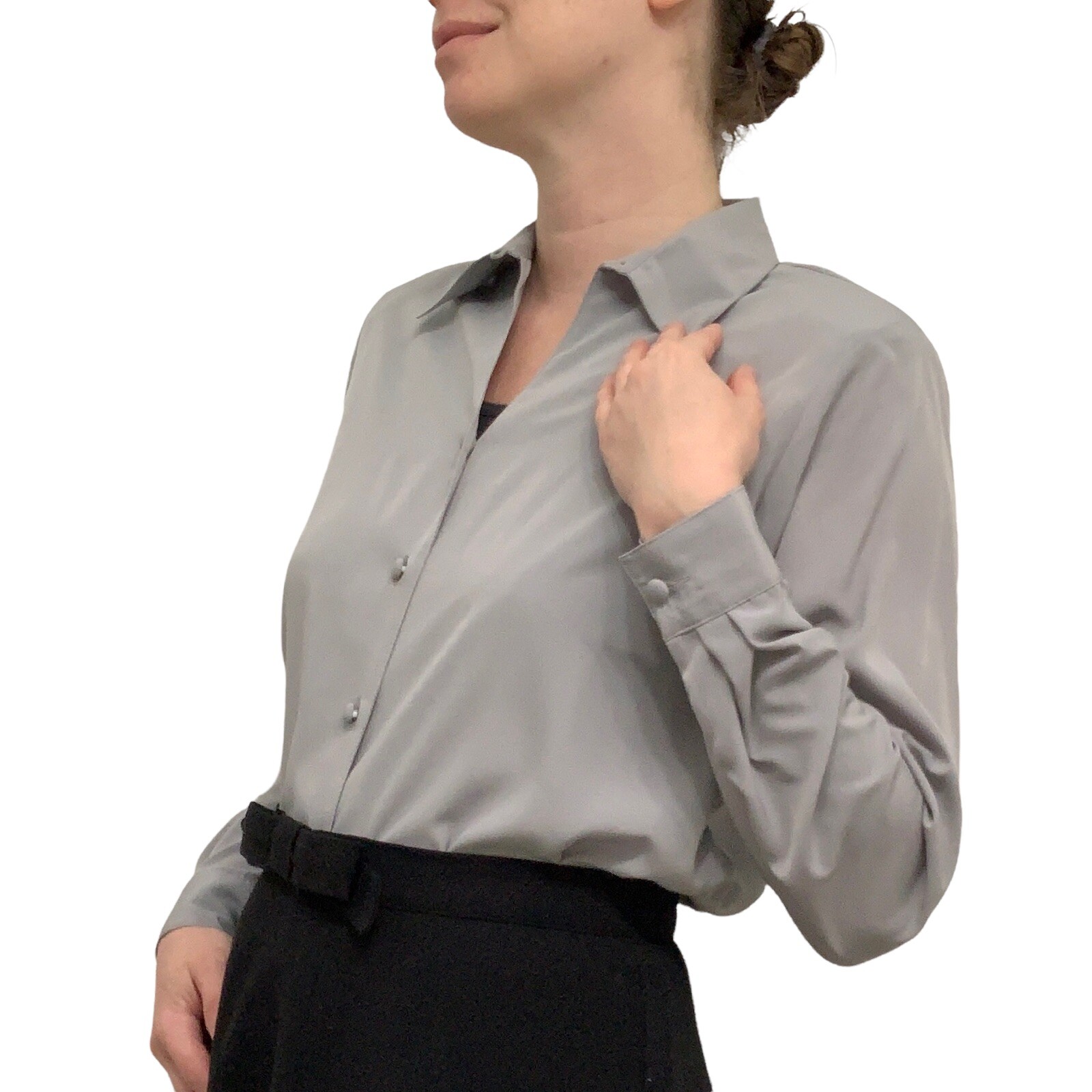 Vintage 80s Yves St. Clair Womens 8 Gray Polyester Long Sleeve Shoulder Pads